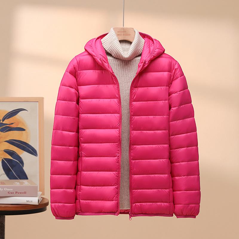 Korean Style Womens Lightweight Cotton Down Jacket Loose Fit Short Hooded Stand Collar Autumn Winter Coat