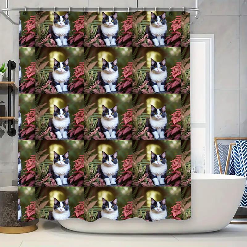 

Luxury Golden White Black Shower Curtain Waterproof Fabric Bathroom Decor, Modern Swirl Design Print For Home Decoration (White W60H190(CM)-1 Pcs