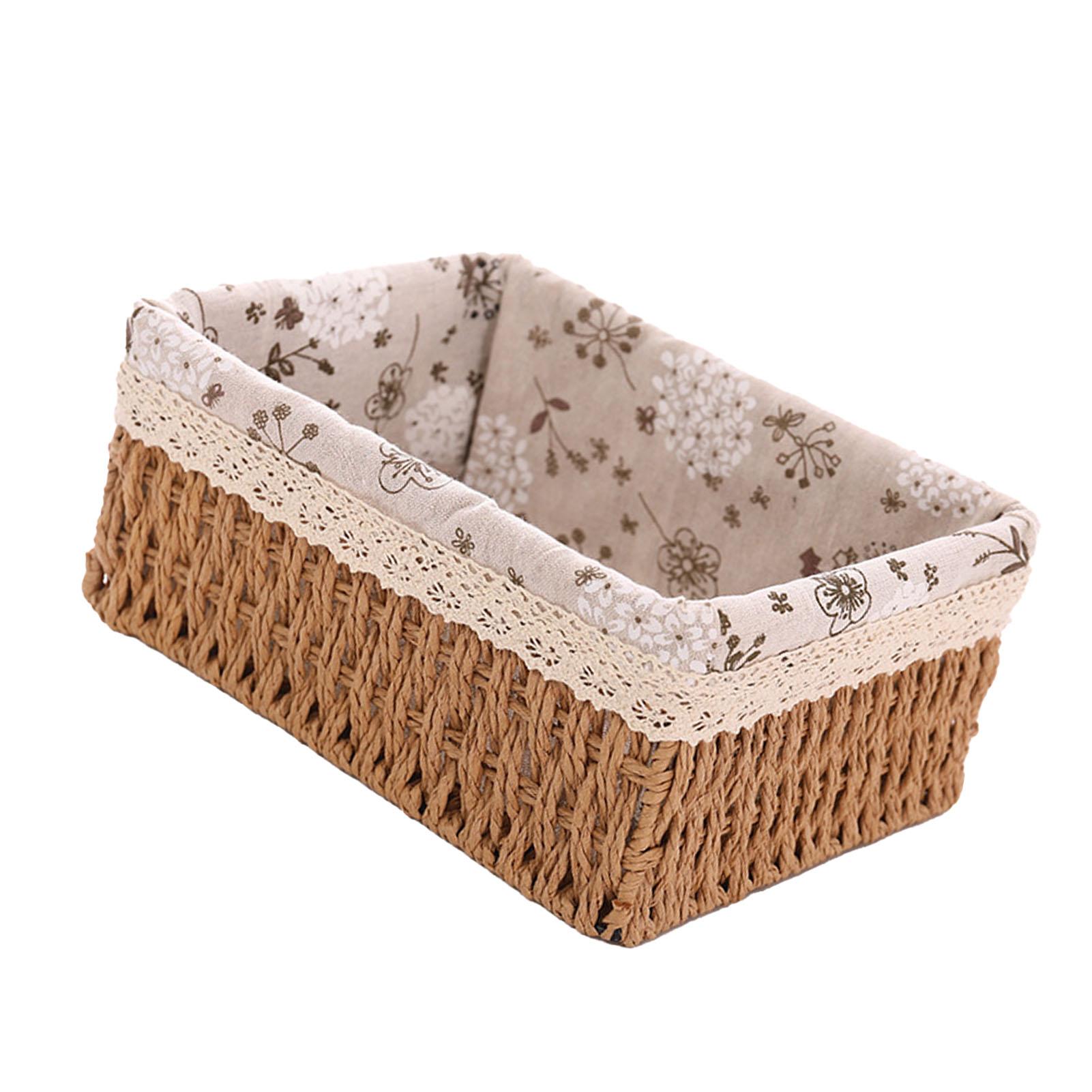 

Woven Storage Basket Rural Fabric Weaving Desktop Storage Basket for Organizing Shelves Bedroom Bathroom Medium Size 22x16x10cm
