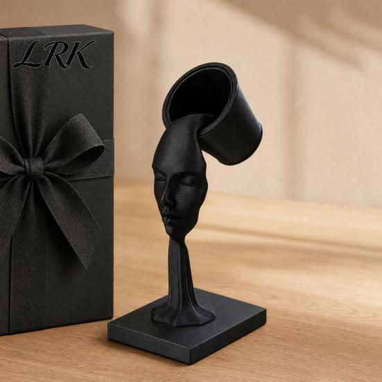 Surrealist Art Piece Abstract Human Face Sculpture, Surrealism Artistic Statue, 3D Printed Desktop Sculpture Modern Black Floating Bucket Figurine for