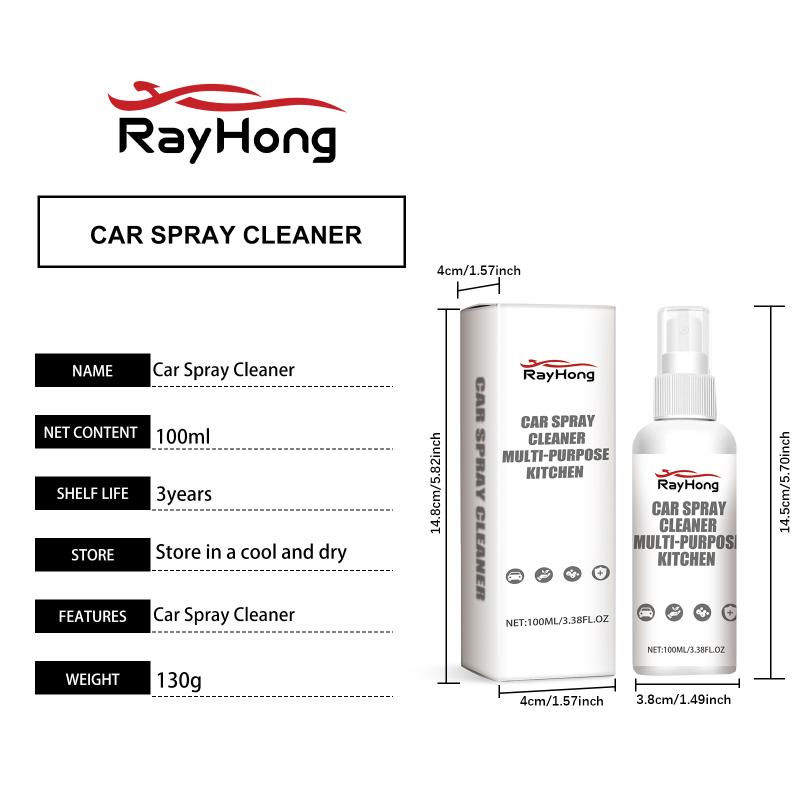 Interior Car Cleaner Spray 100ml Multi Surface Degreaser for Glass Leather Plastic Fabric Fast Stain Odor Removal