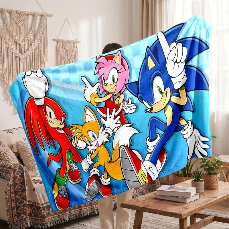 Sonic the Hedgehog Printed Flannel Blanket, Skin Friendly Warm Throw for Indoor Couch Bed Daily Use