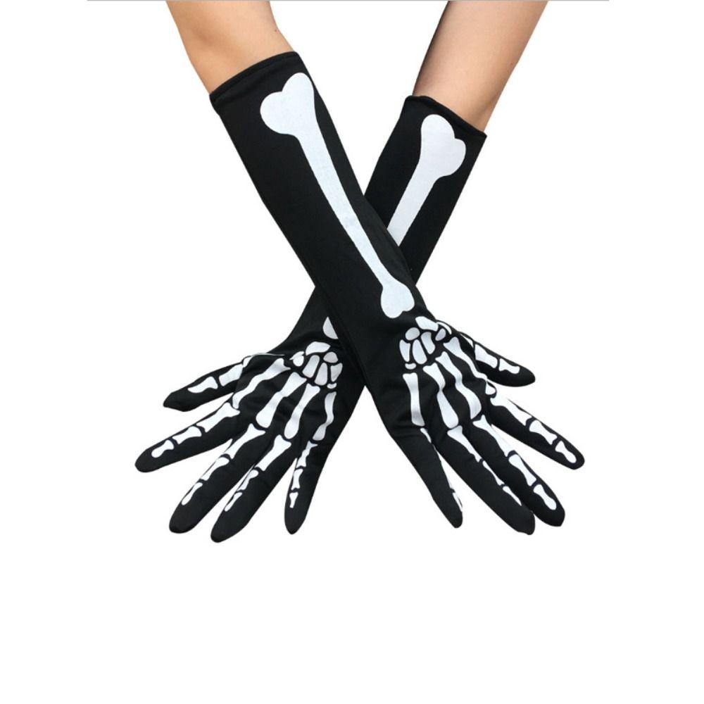 Bloody Stockings Halloween Gloves Full Finger Ghost Bone Skeleton Long Gloves Polyester Cosplay Decorations Gothic Gloves Unisex