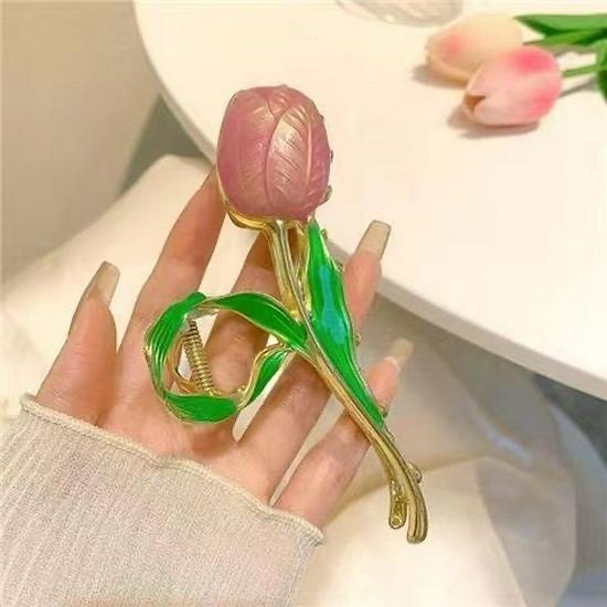 Elegant Tulip & Lily Hair Clip - Large Fairy Claw for Stylish Back-of-Head Design