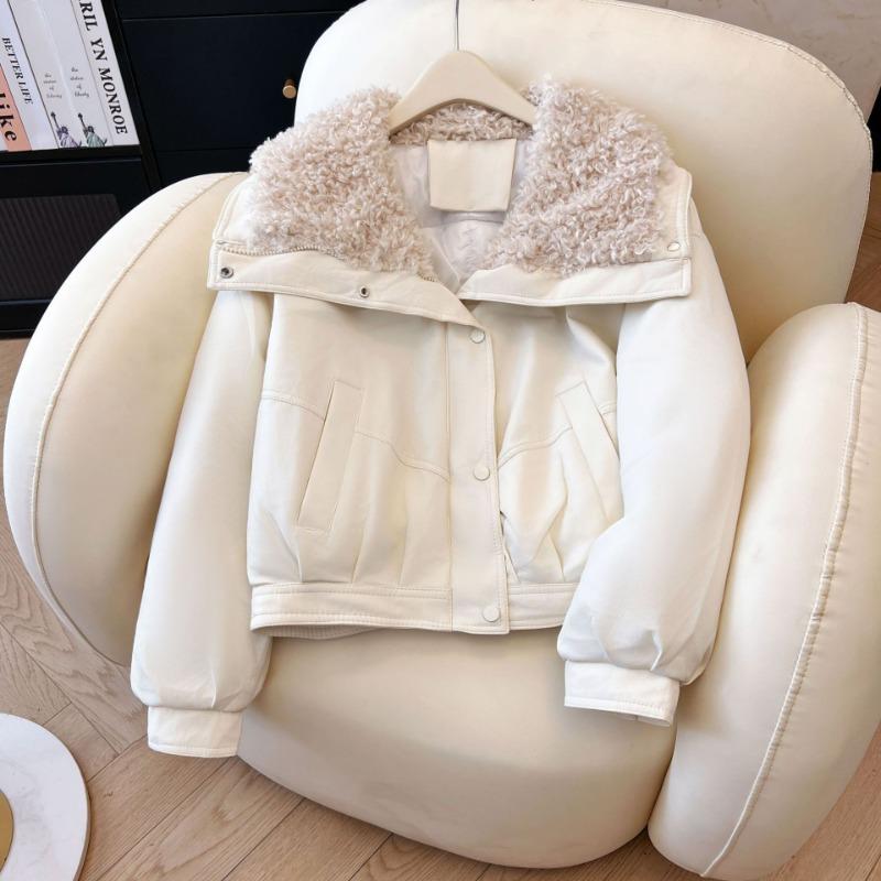 Lamb wool large fur collar lambskin solid color coat 25 new down cotton thickened loose cotton clothes