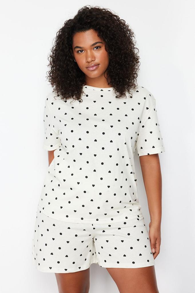 Women's Style Plus Size Light Yellow Teddy Bear Printed Knitted Pajama Set