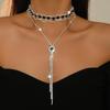 2026 Rhinestone Double Layer Crystal Choker & Long Y-Shaped Tassel Necklace for Women - Retro Evening Style