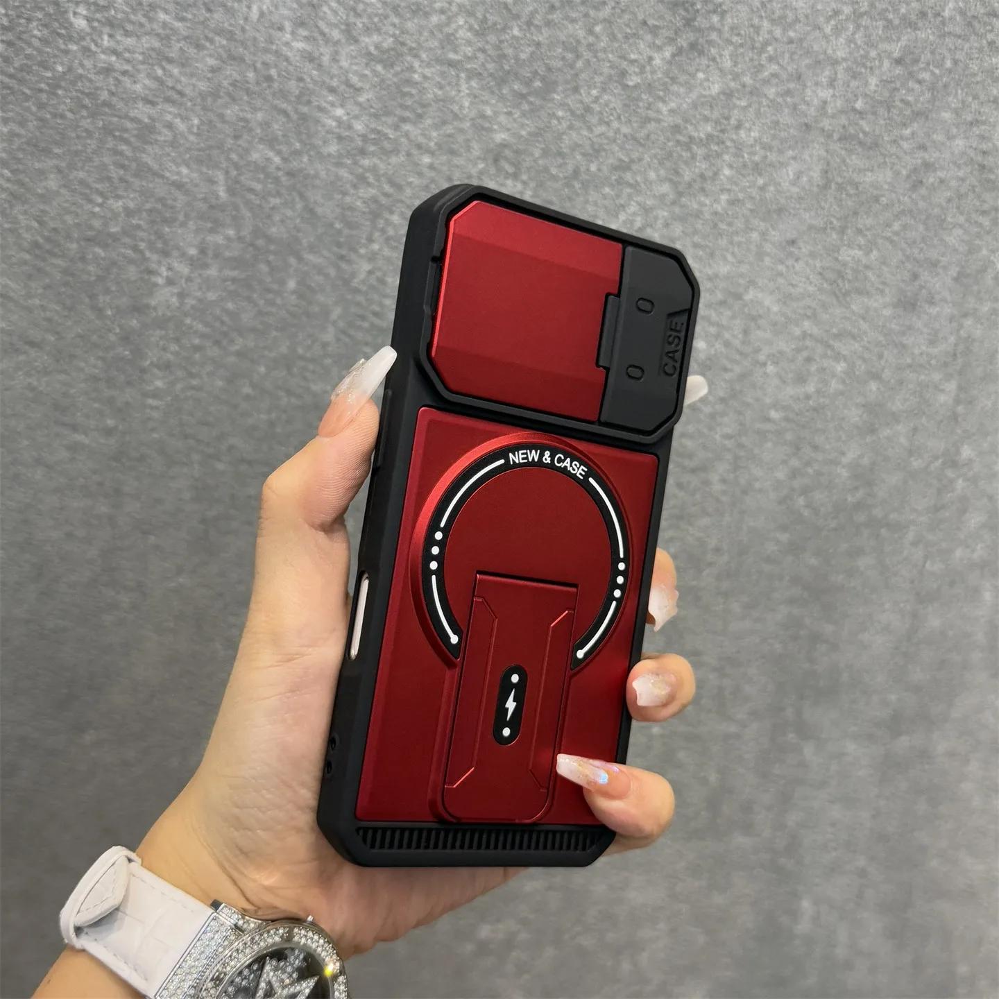 

Складной кронштейн Броня Магнитный чехол для телефона для iPhone 17 Air 16 15 Plus 14 13 12 11 Pro Max Защитная крышка-подставка с защитой объектива iPhone Air красный