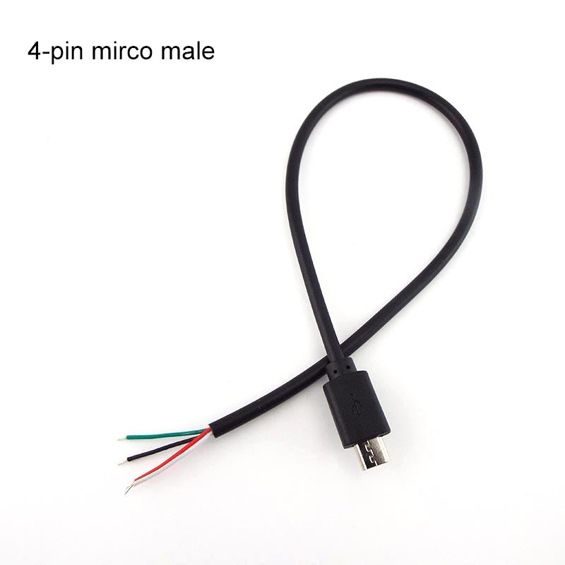 Wire Micro USB 2.0 Type-C AUX Mono Connector Power Supply Extension Cable Charger Male To Female 2-pin 4-pin Data Line