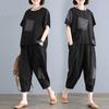 Women T-Shirt Pants Suit O Neck Elastic Waist Short Sleeves Loose Letter Print Summer Ladies Tee Sweatshirt Top Cropped Harem Trousers Kit Daily Wear