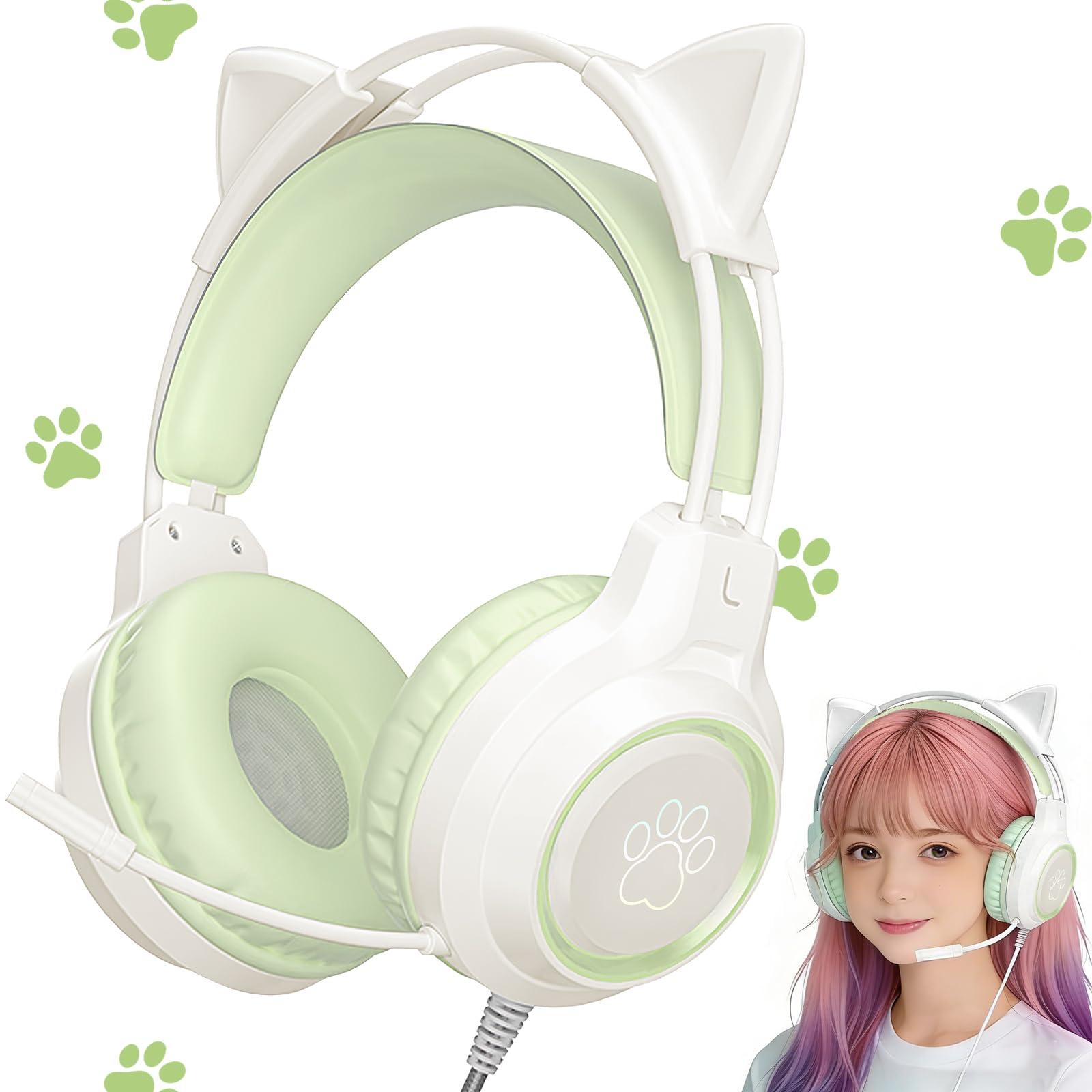 

YIK TUNG Cat Ear Gaming Wired 40mm RGB USB Soft Protective Good Sound Adjustable Cute Compatible with Language New Year Japanese Instruction Manual