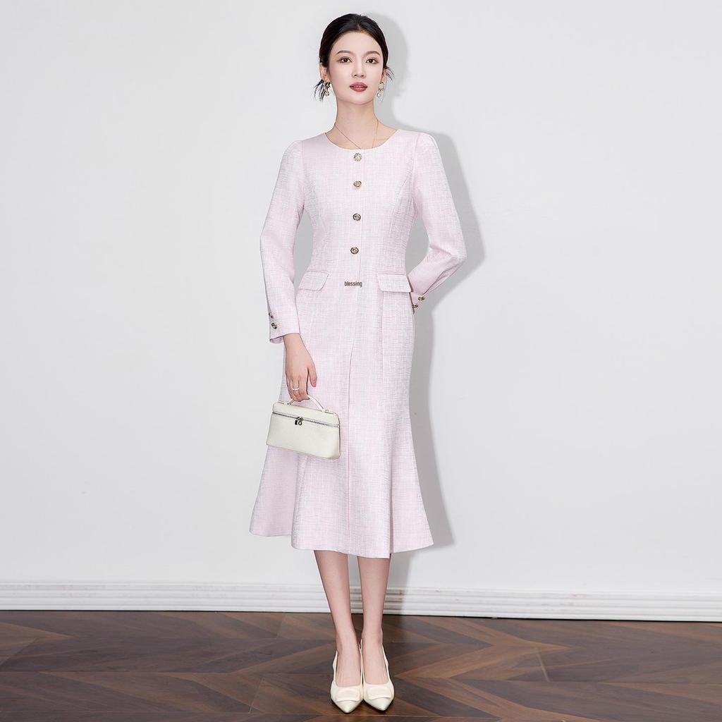 Elegantes Herbstkleid mit Fischschwanzsaum, tailliert, langärmlig für Damen