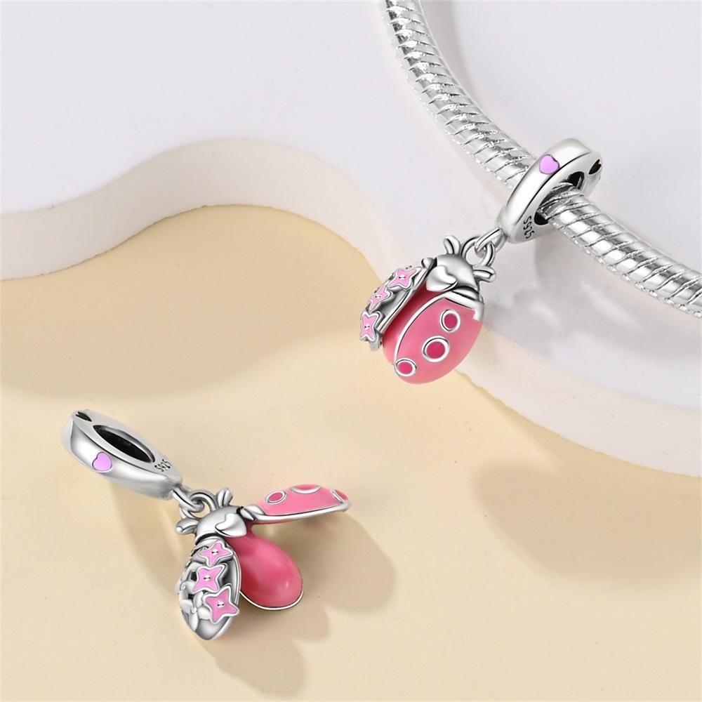 Authentic Copper Charm Bead Charms Luxury Romantic Pink Ladybug Pendant Bead Charms Compatible With Bracelets Diy Women Making Delicate Gift