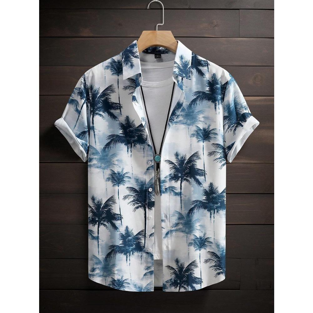Hawaiian Style Fresh Coconut Print Men's Short-sleeved Fashion Shirt Men's Summer Outdoor Vacation Fashion Short-sleeved Shirt
