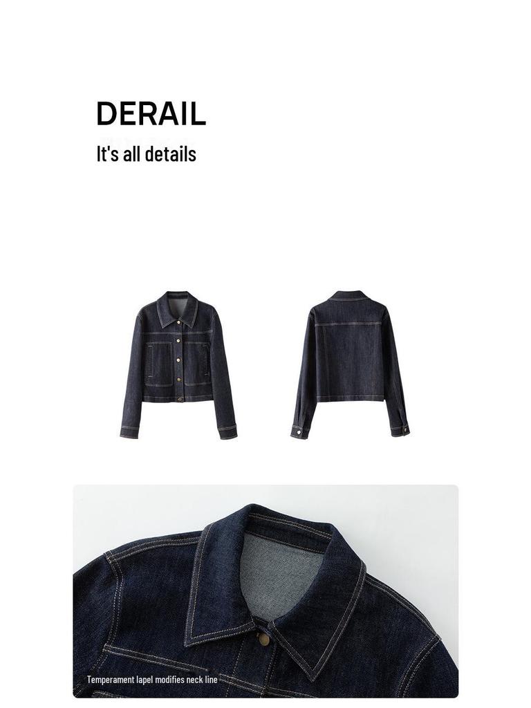 Xinge Women's Petite Retro Blue Denim Jacket - 2025 Spring Collection