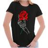 Skeleton Hand Holding Rose Gothic Punk Emo Womens Top Junior Graphic Tee
