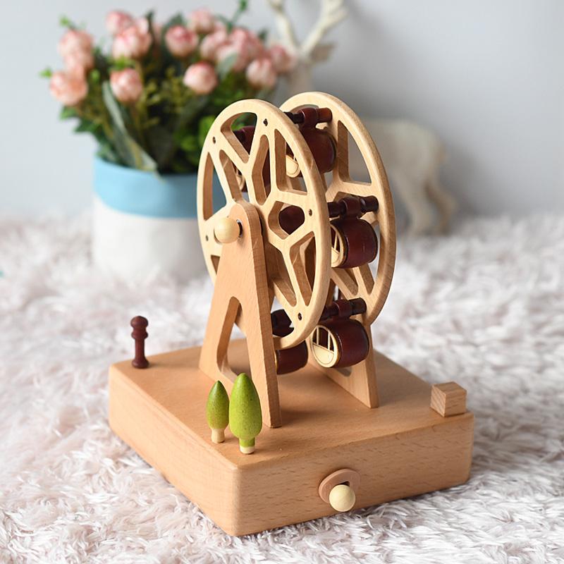 Custom Logo Wooden Music Box 18-Note Mechanical Wind-Up Rotating Carousel Ballerina Gift OEM