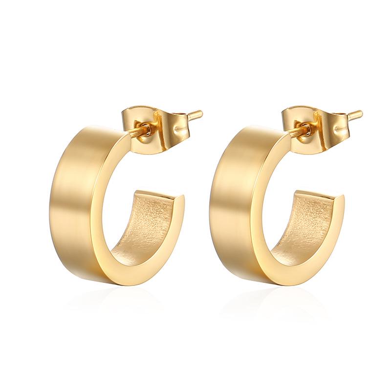 

Корейские матовые серьги-кольца C-образной формы: Ретро, Простой Холодный Стиль, Пусеты из нержавеющей стали 18K золотой