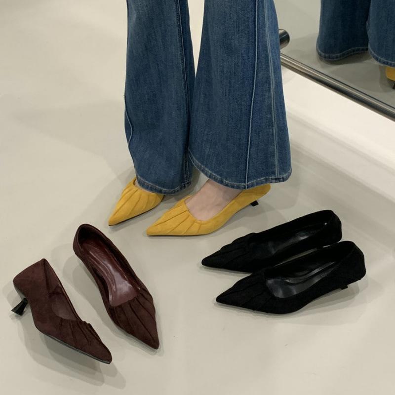 Single Shoes Women's 2025 New Spring and Autumn Versatile Commute 5cm Shallow Mouth Small Heels French Pointed Stiletto, High Heels