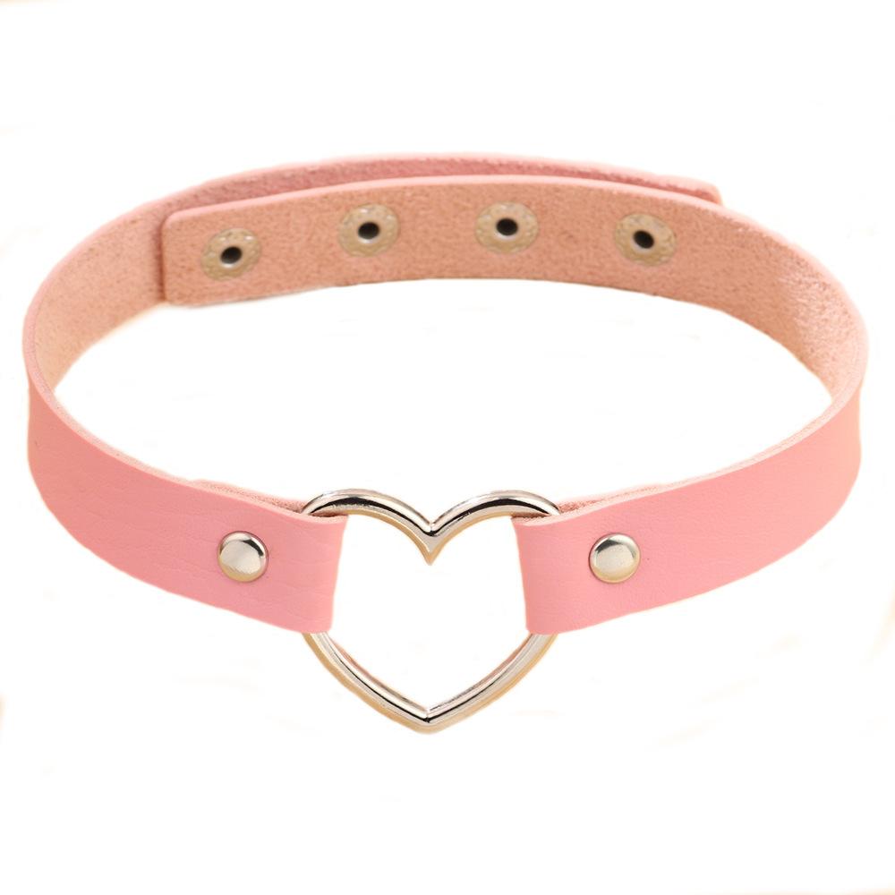 JMXD PU Leather Heart Choker Adjustable Long Necklace Women Soft Street Style Fashion Love Collar Accessory Gift
