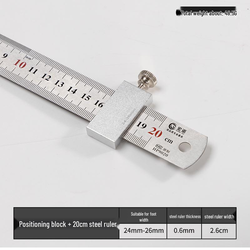 Adjustable Steel Ruler Block: Movable Positioning & Marking Guide