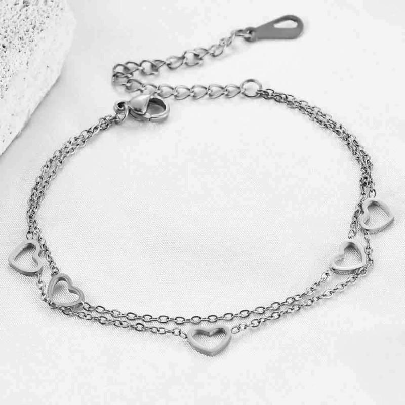Stainless Steel Layered Adjustable Heart Charm Bracelet Women Gold Plated Minimalist Fashion Jewelry