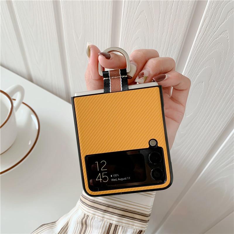 For Samsung Z Flip 6 7 PU Leather Phone Case Ring Folding Anti-Fingerprint Shockproof Protective Cover for Galaxy Z Flip 5 3/4