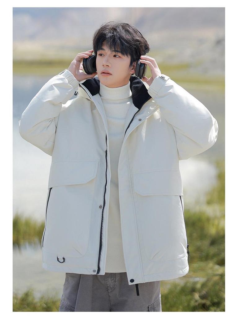 Unisex Winter Down Jacket: Men's Hooded, Loose Fit, Trendy Fashion Outerwear, Casual Couple Style.
