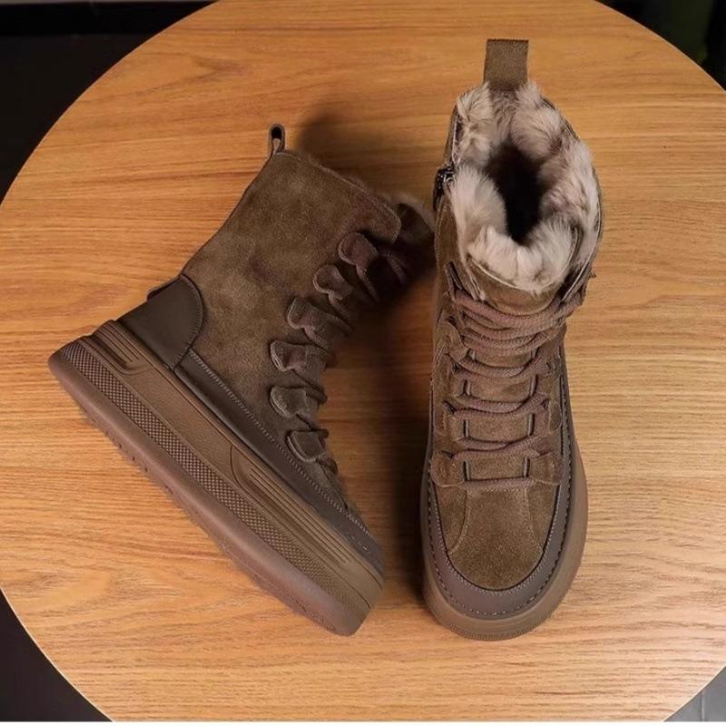 Fashion Outdoor Travel Boots Women Suede Mountaineering Boots Thick Fur Mid-Calf Snow Boots  Winter Platform Cotton Shoes