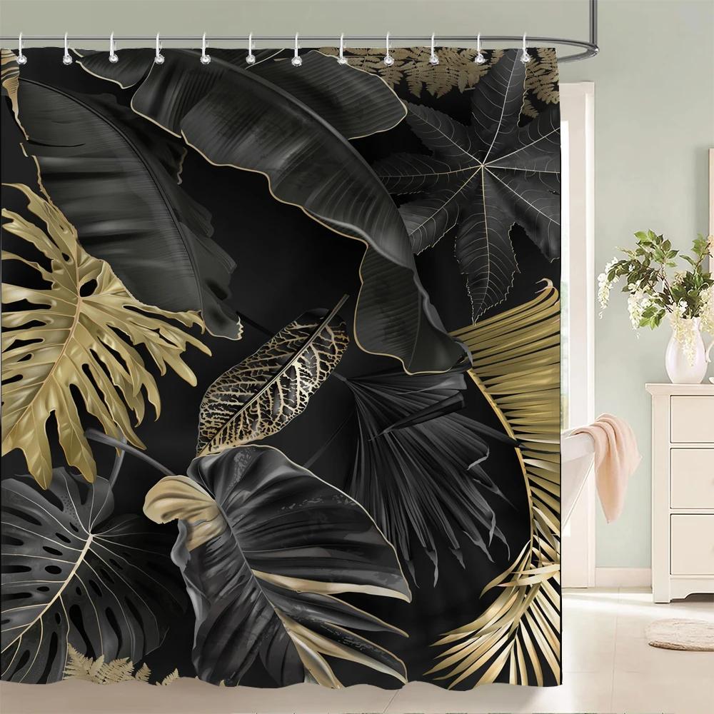 Tropical Plant Leaves Shower Curtain Nordic Minimalist Floral Bath Curtain Waterproof Fabric 3D Bathroom Curtains With Hooks