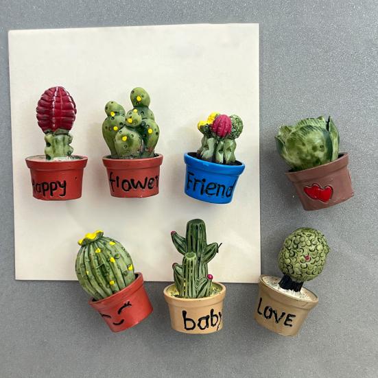 Cartoon Potted Cactus Fridge Magnet Resin 3D Mini Potted Plants Refrigerator Magnet Kitchen Home Office Decoration