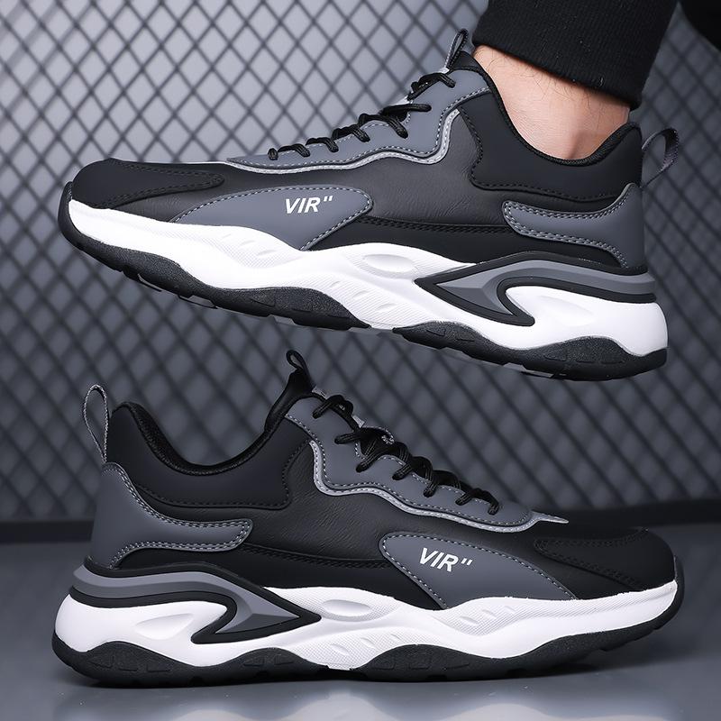 Men's Shoes Spring and Summer New Leather Mesh Casual Sports Shoes Versatile Breathable Soft Sole Non-slip Lightweight Running Shoes