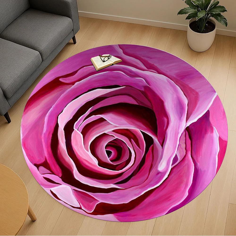 1pc Red rose Pattern Office Round Rugs, Under Chair Round Rugs for Living Room, Bedroom, Bathroom Decoration Carpet 091887