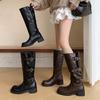 2025 autumn new round head but knee knight boots fashionable retro western boots high boots women