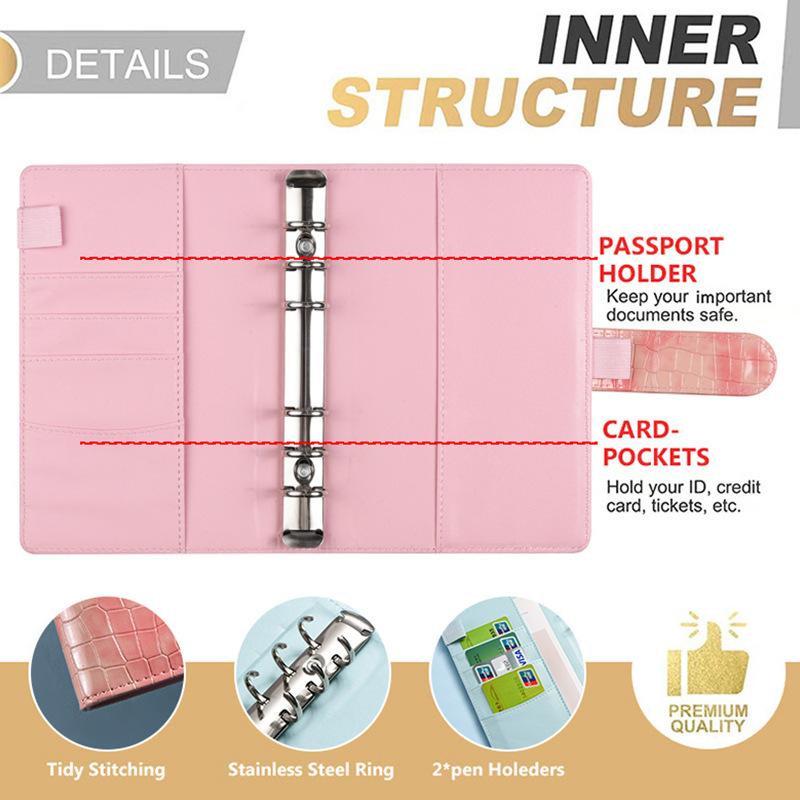 Macaron PU Leather Binder Budget Book A6 Cash Envelope Planner, Creative Finance Organizer Notebook
