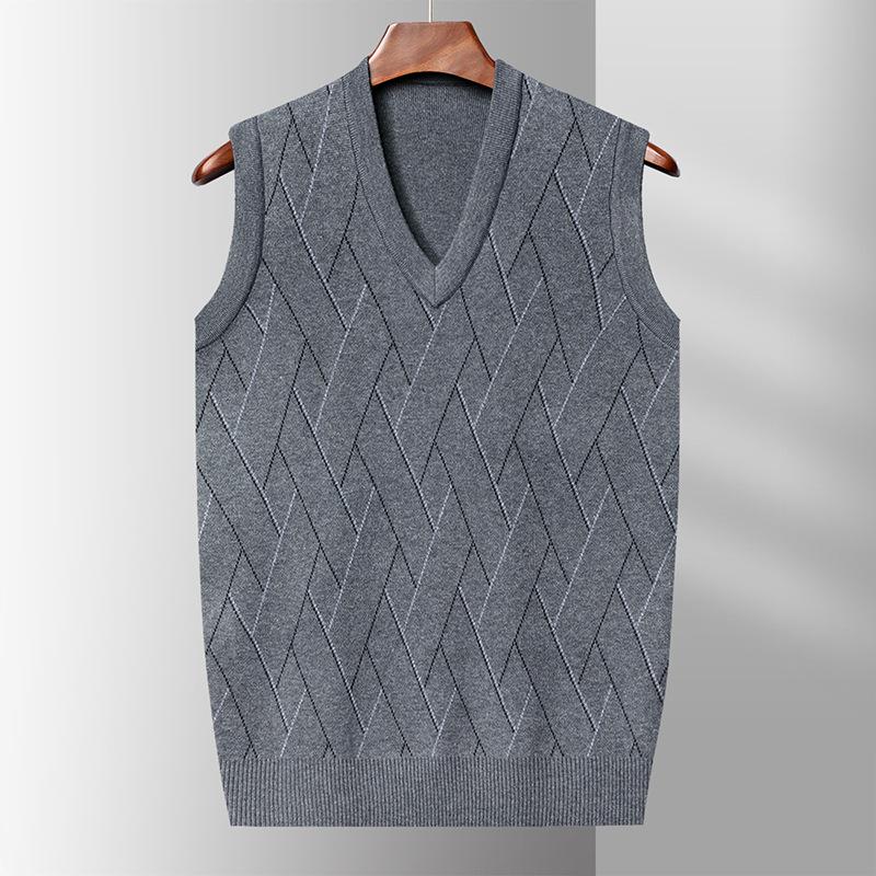 Autumn Men's Heart-collar Sleeveless Sweater Vest Middle-aged and Elderly Thick Jacquard Sweater Men's Knitted Vest
