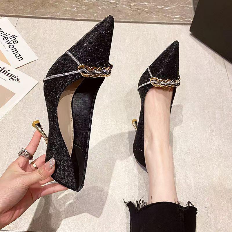 Formal Luxury Casual Pointed Toe Shoes for Women 2025 On Heeled Pumps Black Ladies Summer Footwear High Heels Vacation