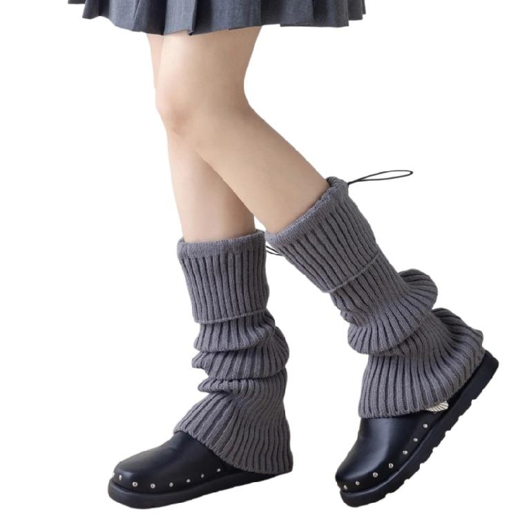 Solid Color Drawstring Leg Warmers for Women Girls Ribbed Knit Turn Cuff Boot Covers Socks for Ballet Dance Skating Yoga