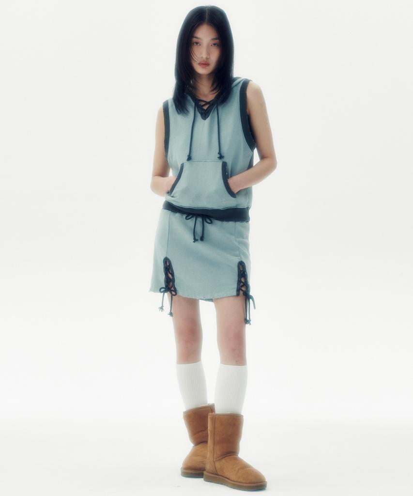Leoninghai Washed Sweat Mini Skirt [Sky Blue]