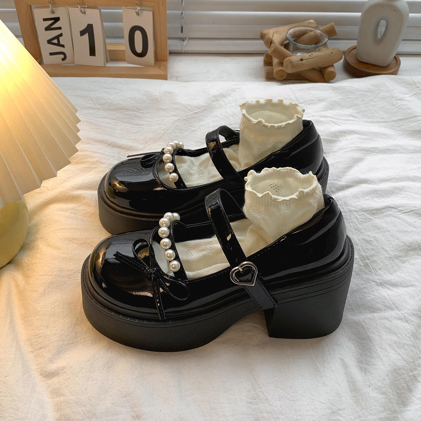 

Retro black British style thick heel platform jk small leather shoes women s 2025 new summer skirt Mary Jane single shoes 35 чёрный