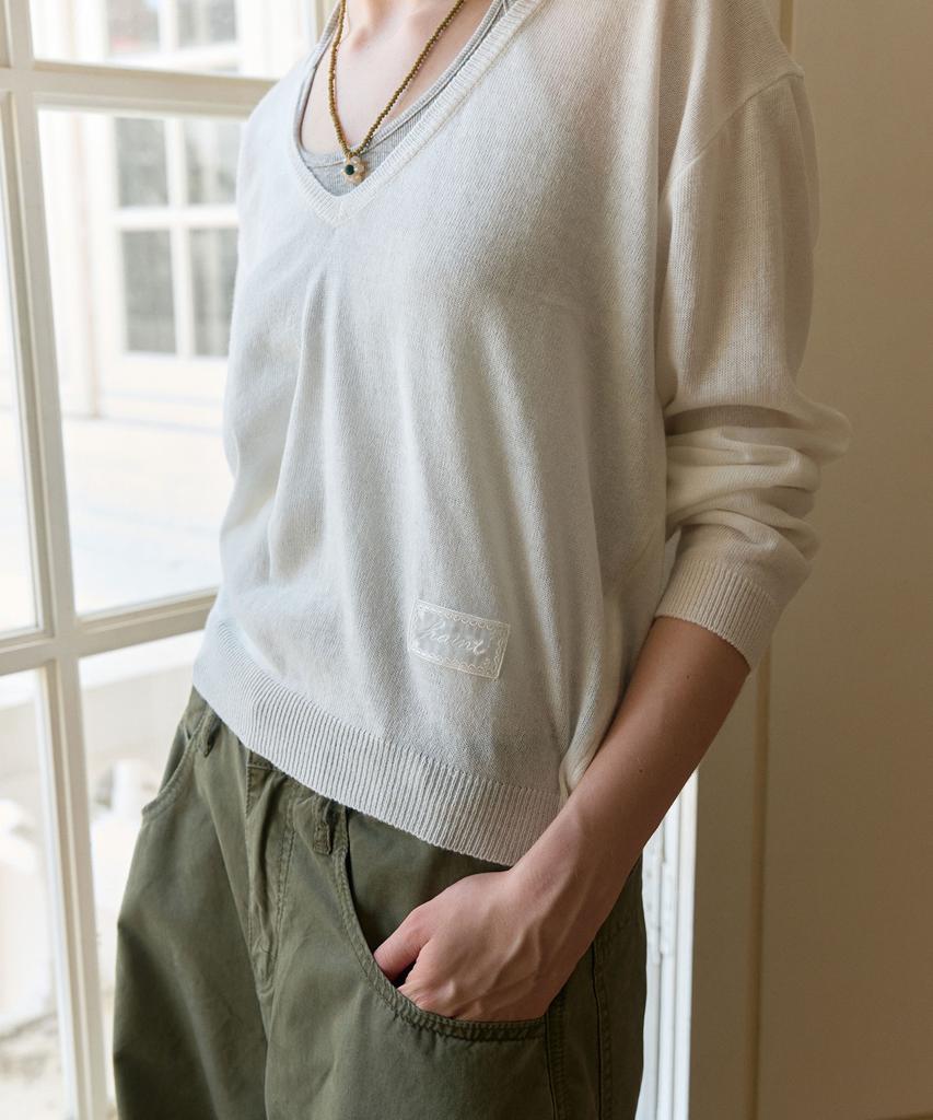 HAINT Luen Deep V_Neck Knit 3Col_Ivory