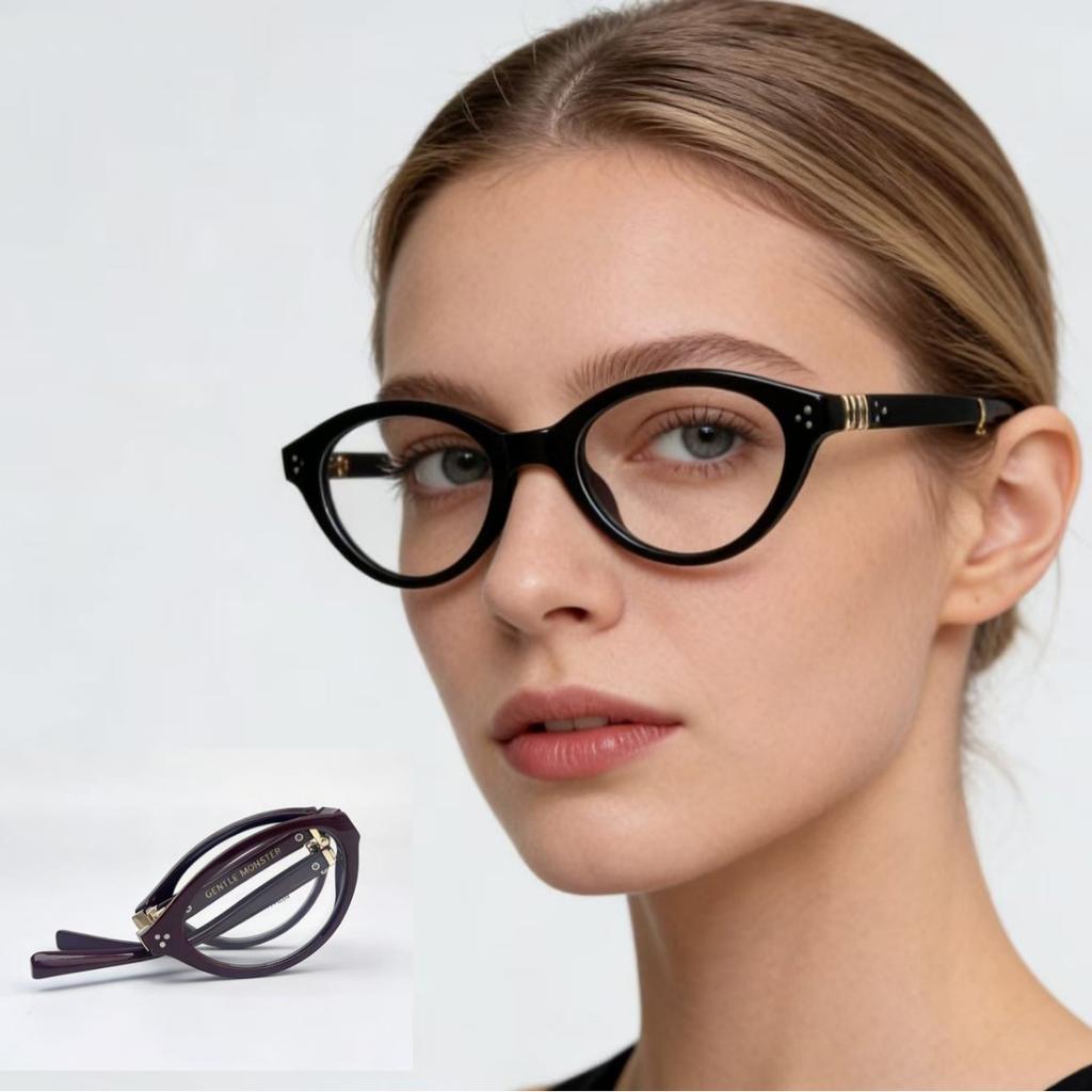 Oval Frame Foldable Photochromic Myopia Glasses Women Portable Ultralight Anti-Blue Light Color Changing Near Sight Eyeglasses