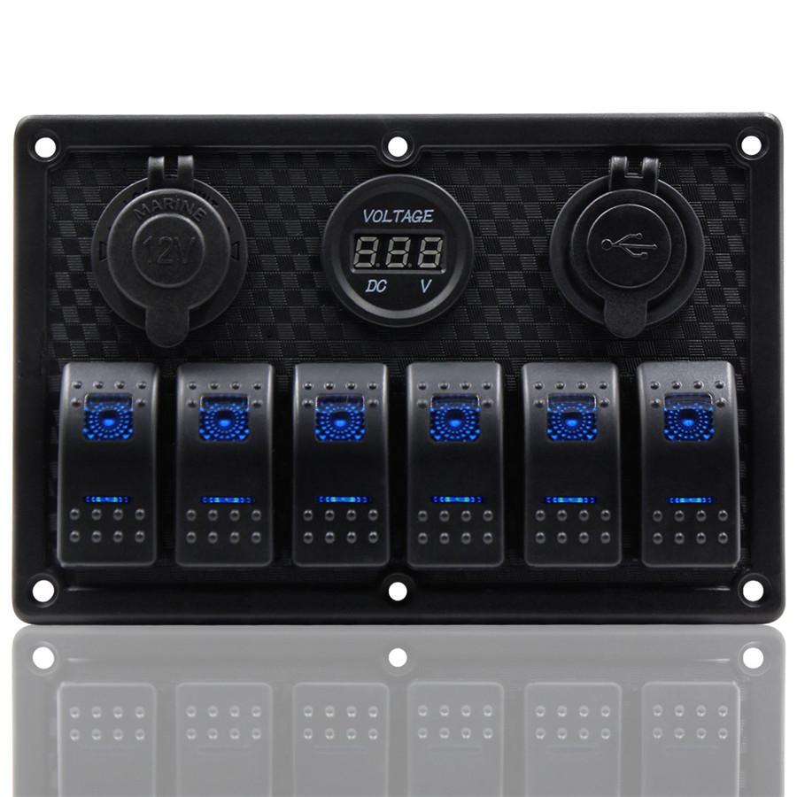 NEW 6 way Rocker Switch + Dual USB Car Charger + Voltmeter car Cigarette Lighter