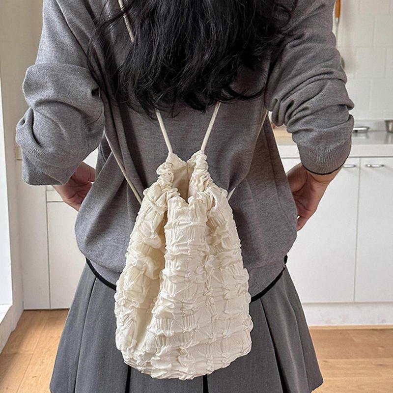 Pleated Cloud Small Drawstring Backpack Women Bags Fashion Shoulder Bags Casual Crossbody Bag Storage Pouch String Bag Brown