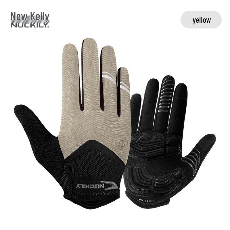 

Unisex Summer Cycling Gloves - Long Finger, Anti-Slip, Breathable, Shock-Absorbing for Road & Mountain Biking M хаки