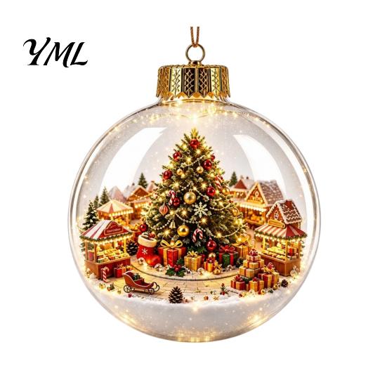 Transparent Festive Globes Glowing Clear Christmas Ball Ornament, Light Up Story Decoration with Warm LED Decorative Garland Accents Light,