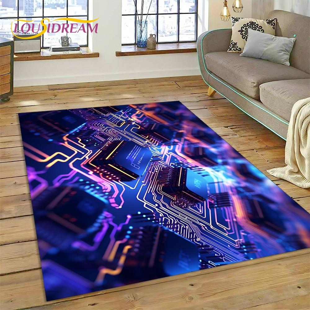 PCB Circuit Board 3D Chip CPU Rug Carpet for Living Room Bedroom Home Decor,Floor Mat Non-slip Decoration for Sofa Doormat Gift