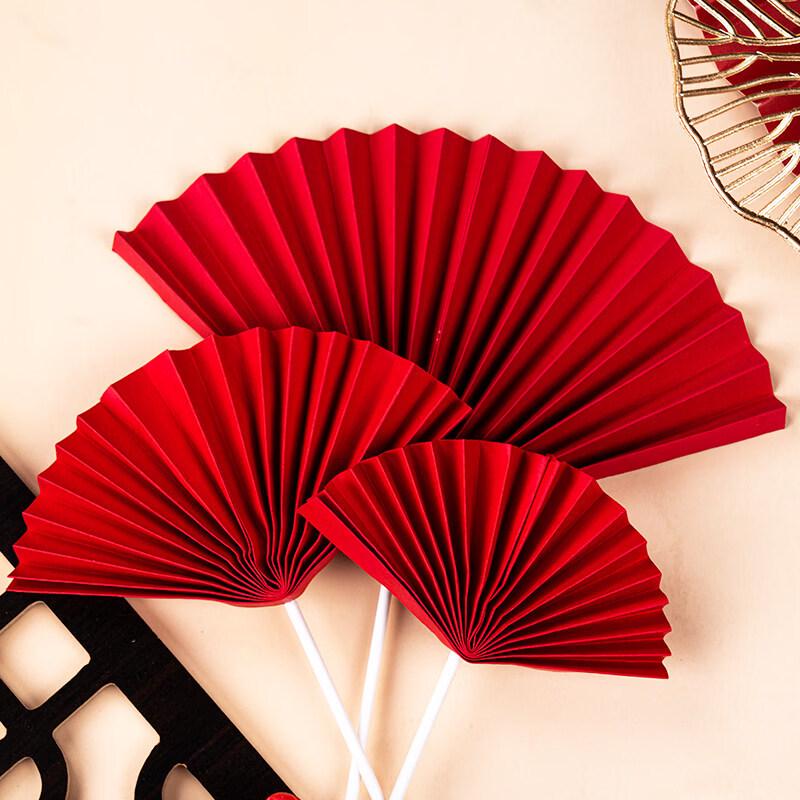 Chinese Style Red Sunflower Folding Fan Cake Topper