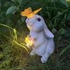 Outdoor Solar Rabbit Statue with LED Light Garden Waterproof Resin Butterfly Bunny Figurine Patio Yard Lawn Easter Decoration Ornament