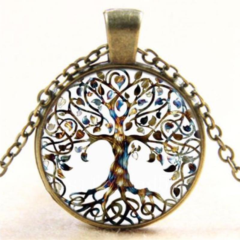 Nouveau Vintage vie Arbre cabochon de verre Pendentif Bronze Chain Collier Femme Nouveau Vintage vie Arbre cabochon de verre Pendentif Bronze Chain Collier Femme